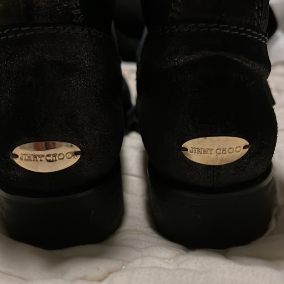 Jimmy Choo, black with a silver shimmer leather combat boots - Picture 3 of 8
